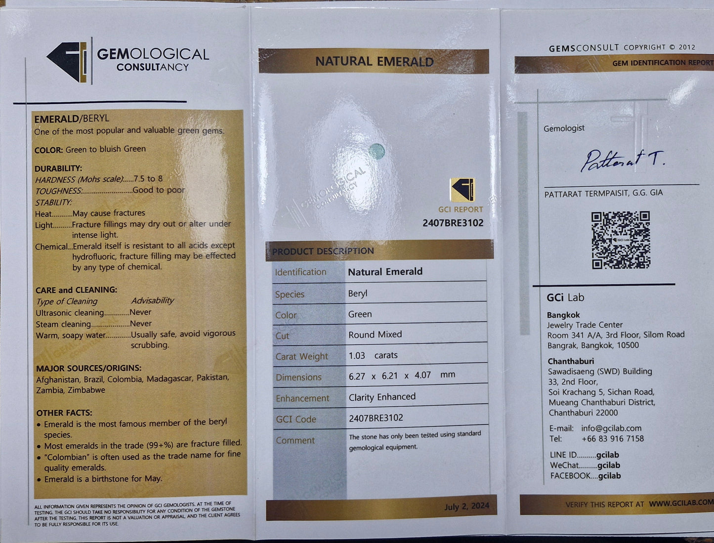 Smaragd 1.03ct mit Zertifikat