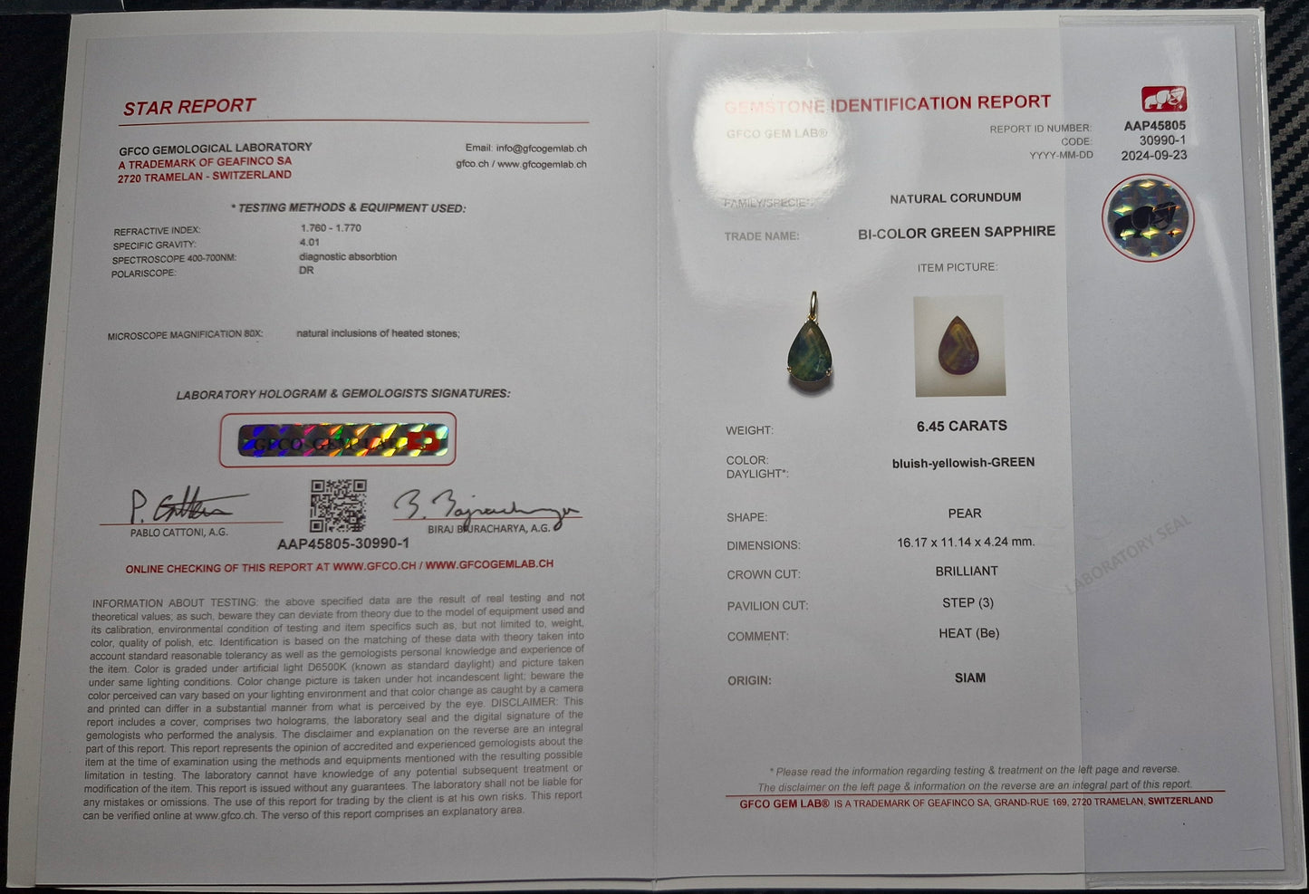 Safire Anhänger in Gelbgold 18K. Zertifiziert