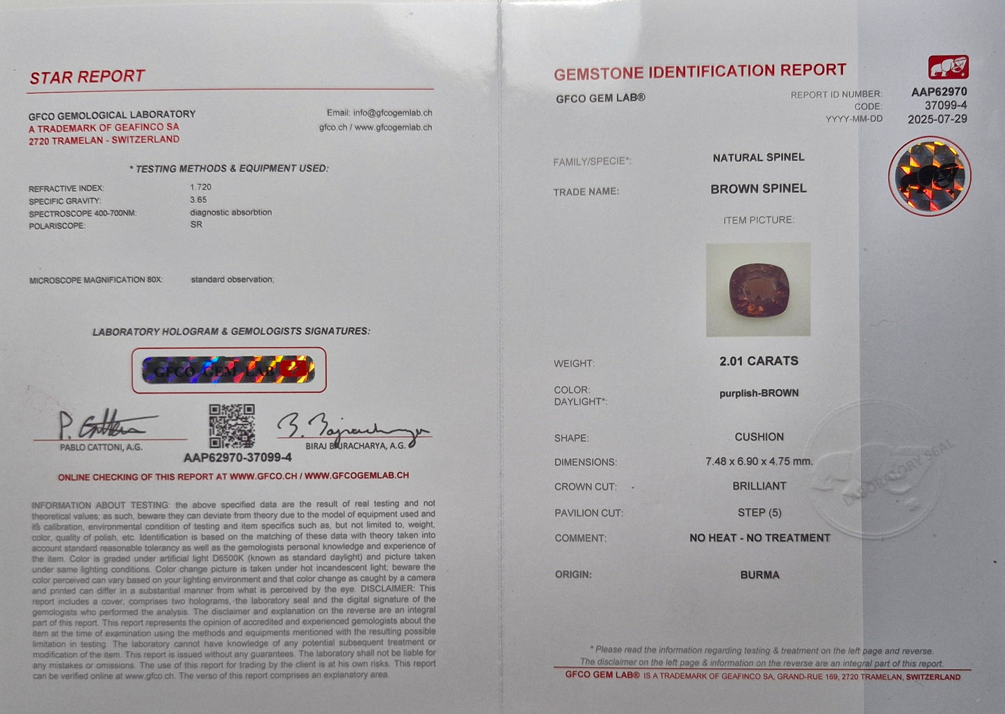 Natürlicher Spinel 2.01ct – Violetbraun, Burma, unbehandelt