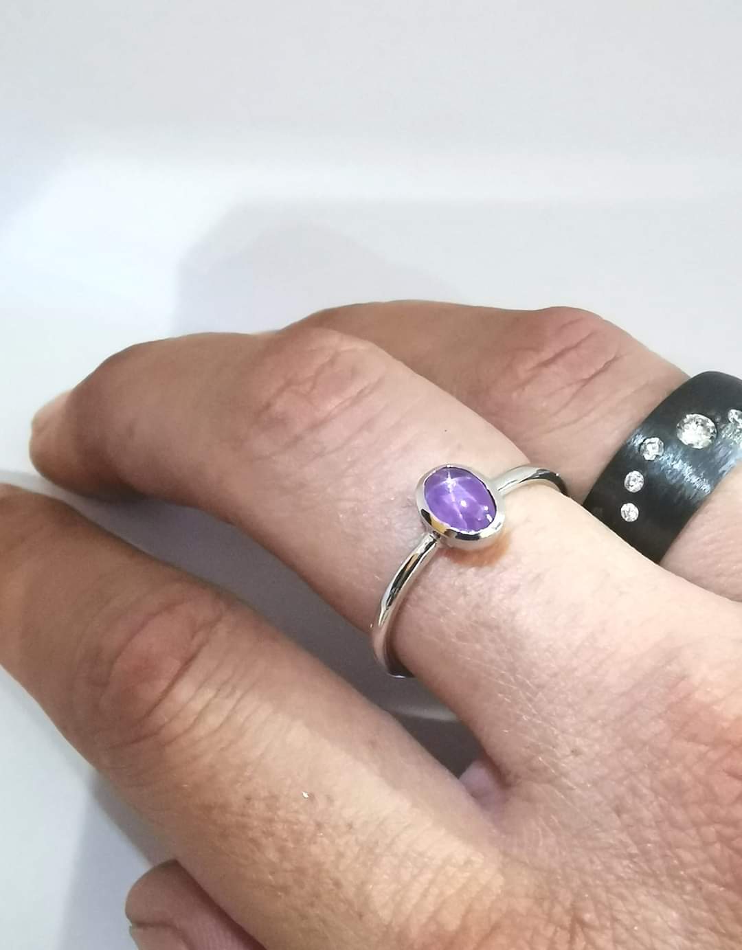 Pink-Violetter Stern Saphir Ring | 18K Weißgold rhodiniert | Handgefertigtes Unikat