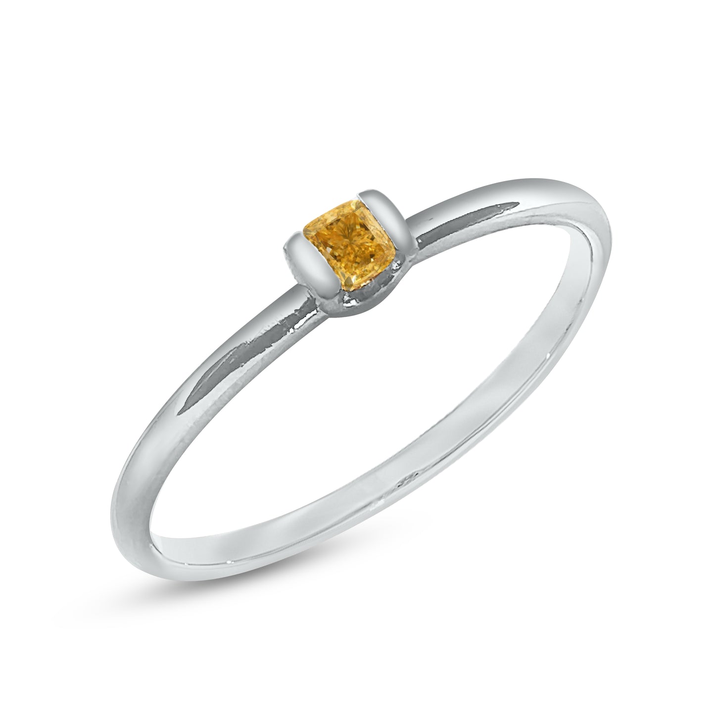 Bague en diamant avec diamant jaune vif fantaisie naturel 0,12 ct.