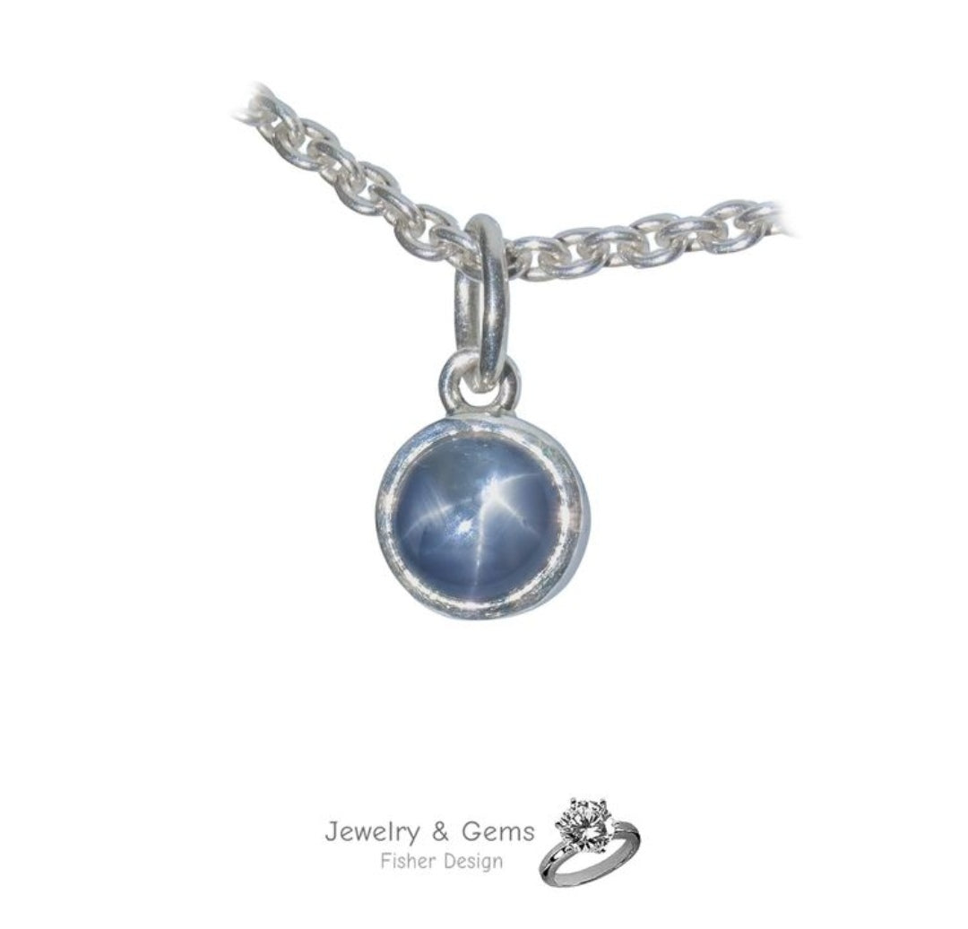 Pendentif saphir avec étoile ronde à 6 rayons