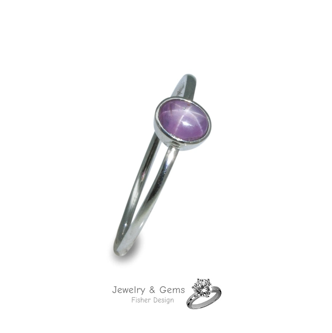 Pink-Violetter Stern Saphir Ring | 18K Weißgold rhodiniert | Handgefertigtes Unikat