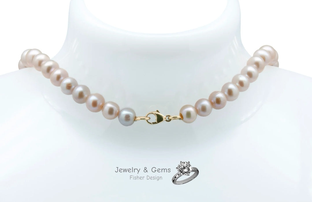 Collier de perles d'eau douce 6,5-7,mm. or rose, jaune 750