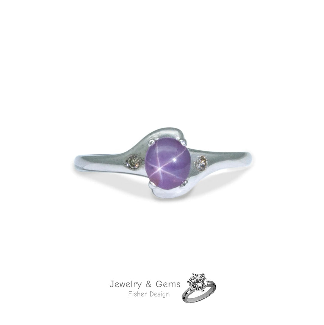 Stern Sapphire Ring mit 2 Brillanten Weissgold 750