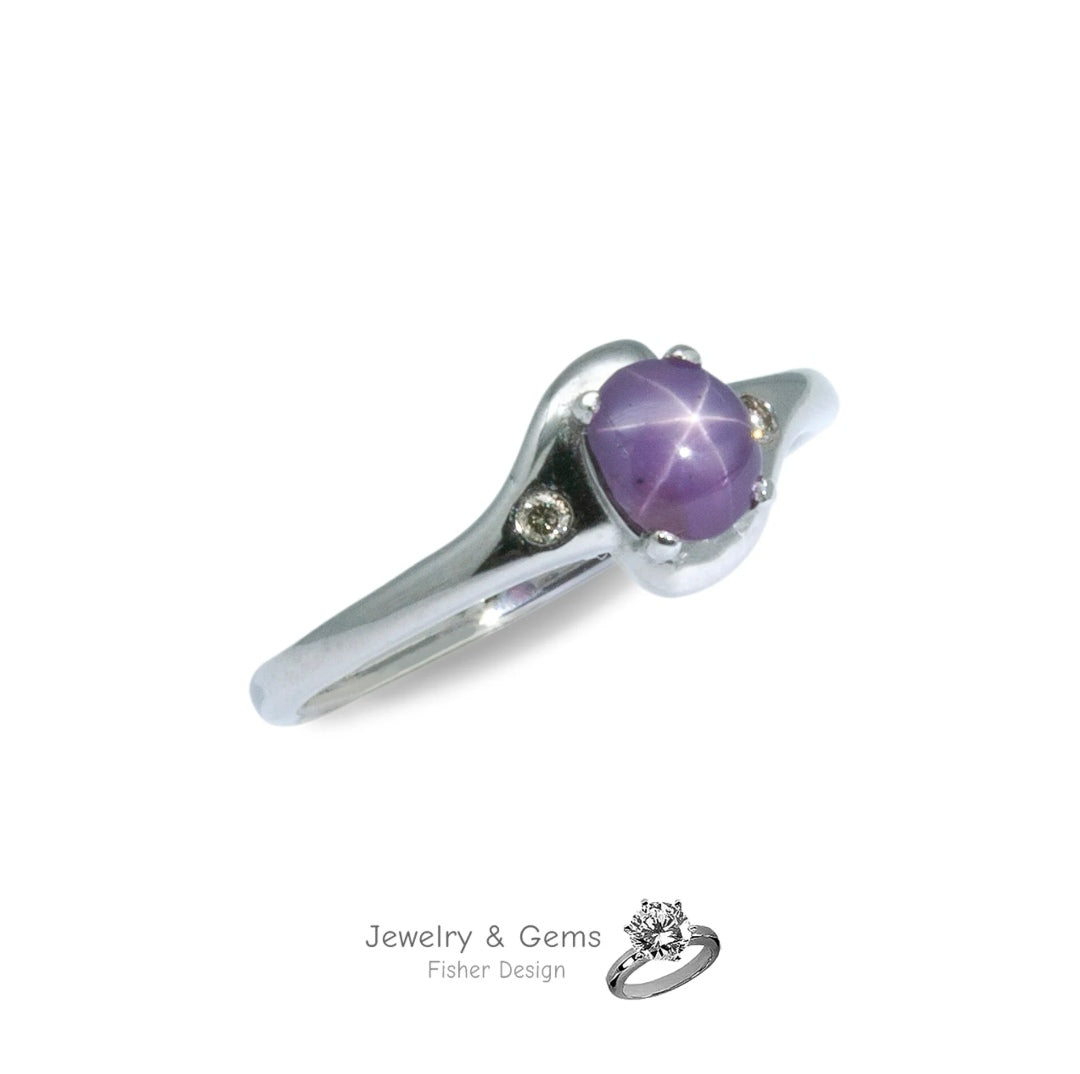 Stern Sapphire Ring mit 2 Brillanten Weissgold 750