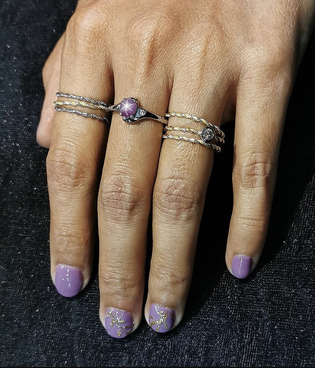 Stern Sapphire Ring mit 2 Brillanten Weissgold 750