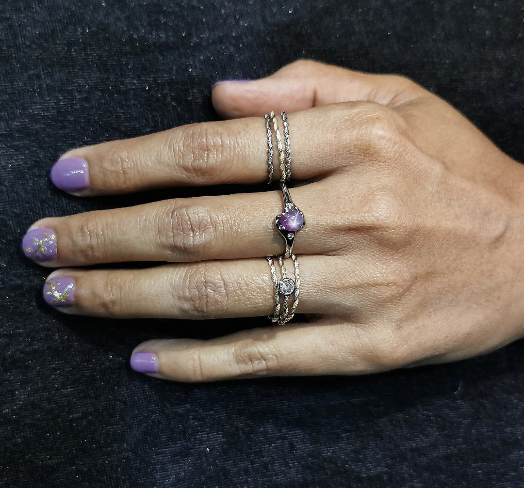 Stern Sapphire Ring mit 2 Brillanten Weissgold 750