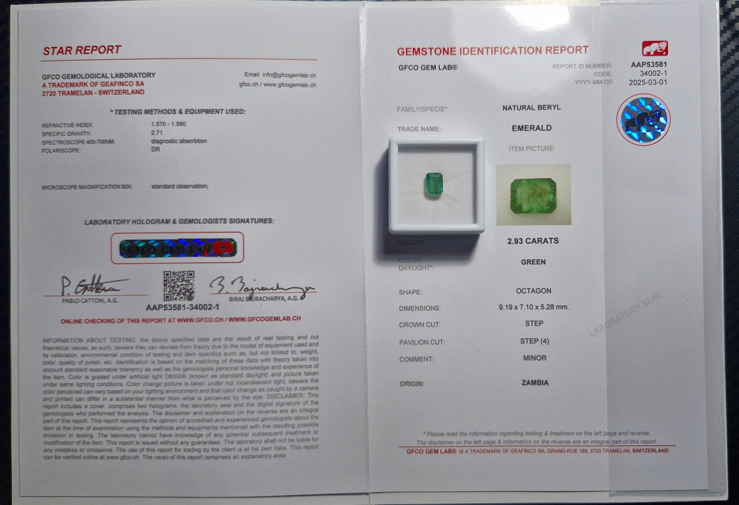 Smaragd 2.93ct. Mit Zertifikat