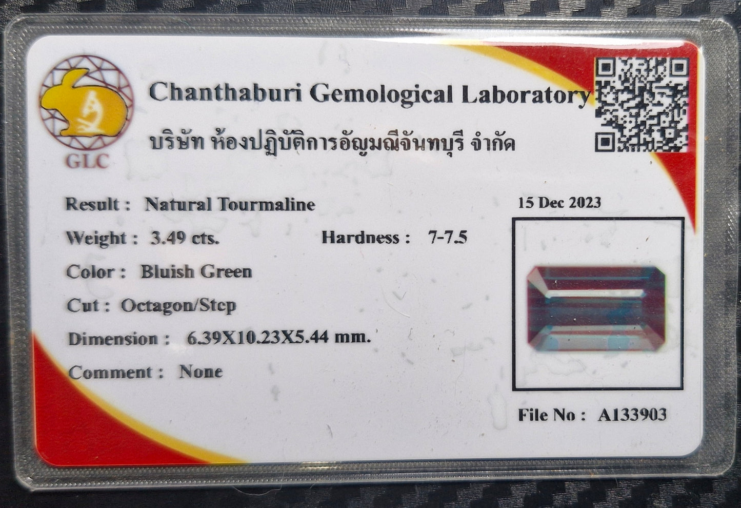 Turmalin Anhänger 3.49ct. mit Zertifikat
