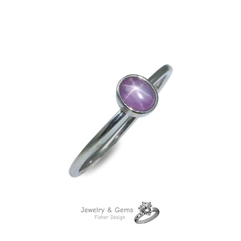 Pink-Violetter Stern Saphir Ring | 18K Weißgold rhodiniert | Handgefertigtes Unikat