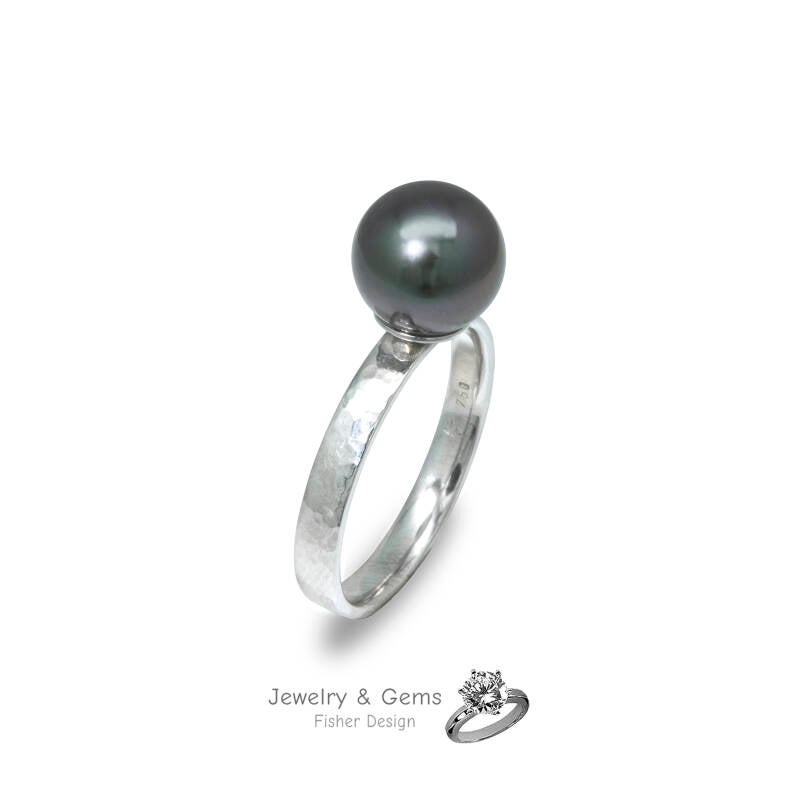 Bague perle de Tahiti or martelé 750