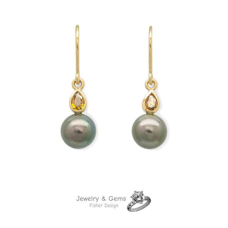 Boucles d'oreilles perles de Tahiti et diamants bruns