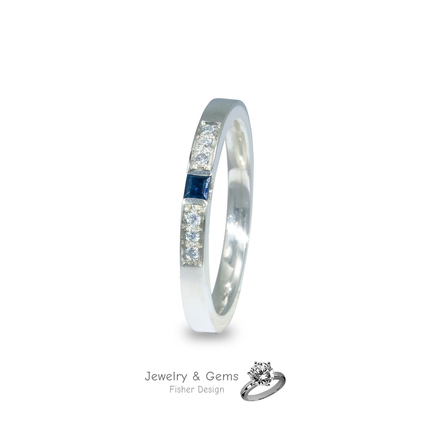 Sapphire ring with 6 diamonds