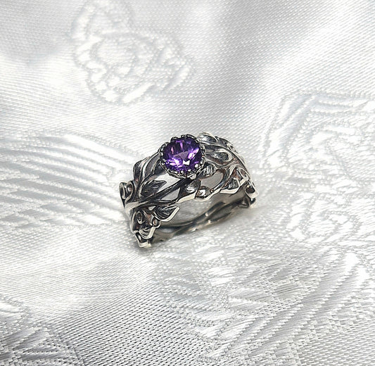 Ring Flower mit Amethyst 5mm.