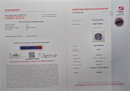 Grauer Spinel 2.40ct – Antikoval, Burma, unbehandelt