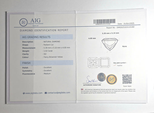 Diamant fancy Braun gelblich 1.02 ct. mit AIG Zertifikat