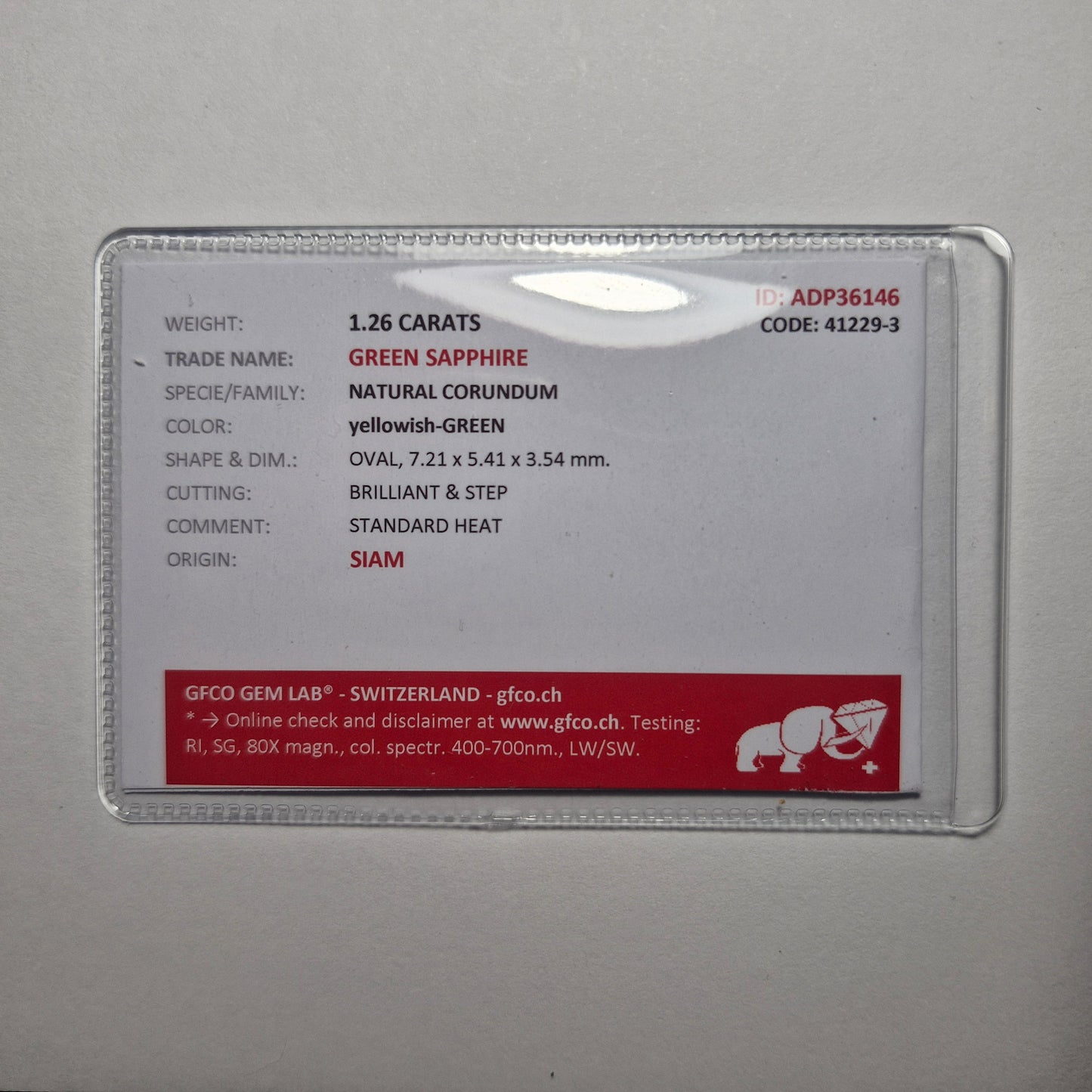 Saphir 1.26ct. - GFCO Zertifikat