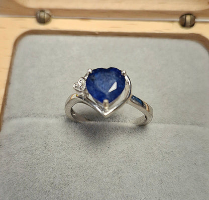 Saphir Herz Ring 925 Silber rhodiniert – 8x8 mm. mit Zirkonia