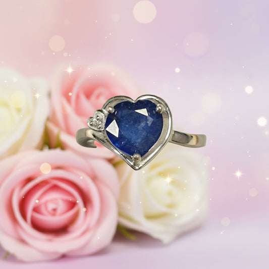 Saphir Herz Ring 925 Silber rhodiniert – 8x8 mm. mit Zirkonia