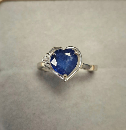 Saphir Herz Ring 925 Silber rhodiniert – 8x8 mm. mit Zirkonia