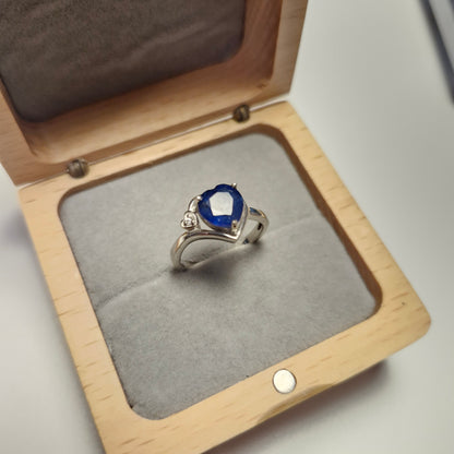 Saphir Herz Ring 925 Silber rhodiniert – 8x8 mm. mit Zirkonia