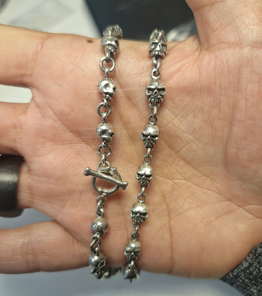 Skull Kette 925 Silber teilgeschwärzt – 51 cm, 49 g, handgefertigt