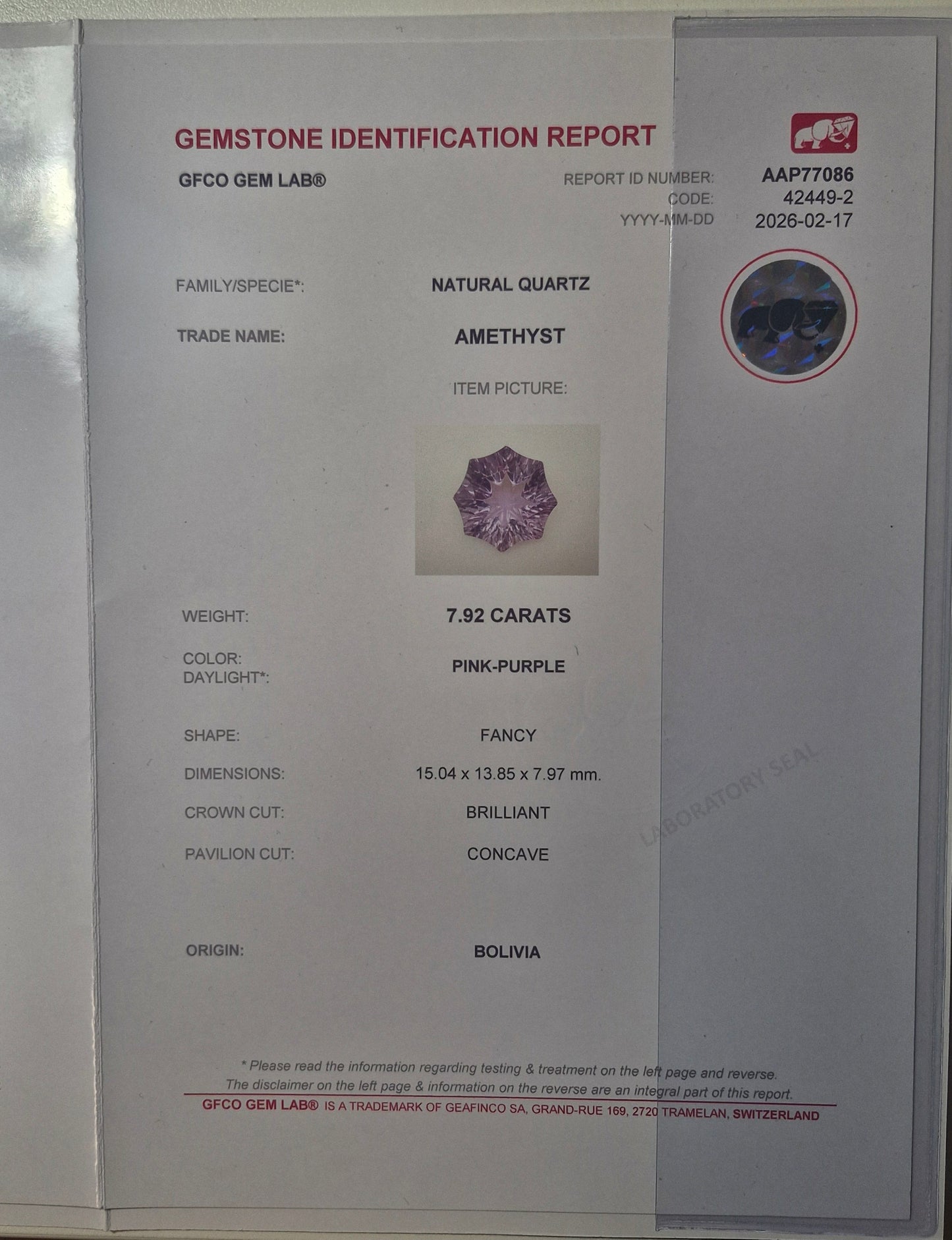 Amethyst Anhänger Silber 925 rhodiniert – 7.92 ct, zertifiziert