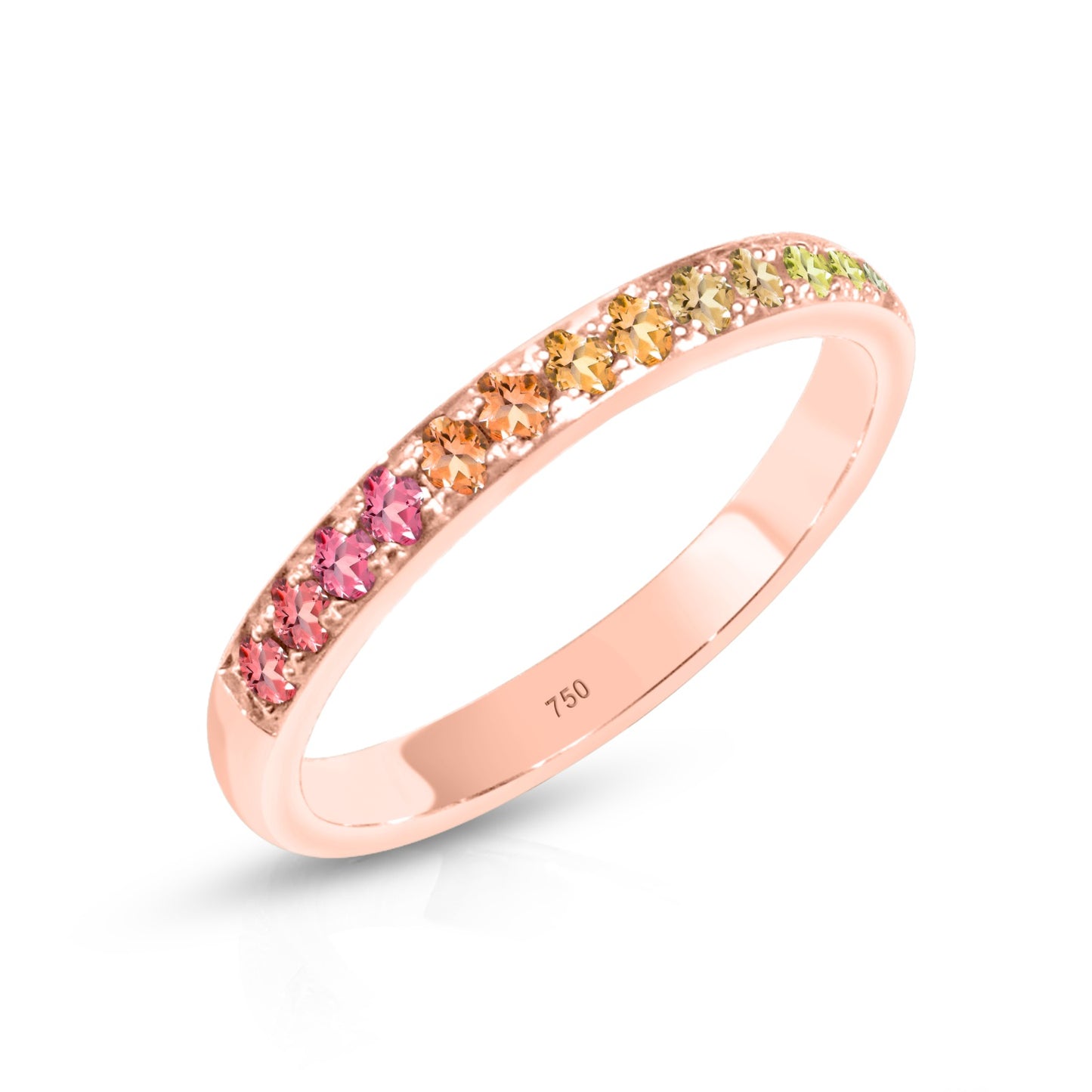 Exklusiver Alliance-Ring aus 18K Rotgold mit natürlichen Multicolor-Saphiren. Hochwertige Handarbeit & funkelndes Farbspiel der Edelsteine.











