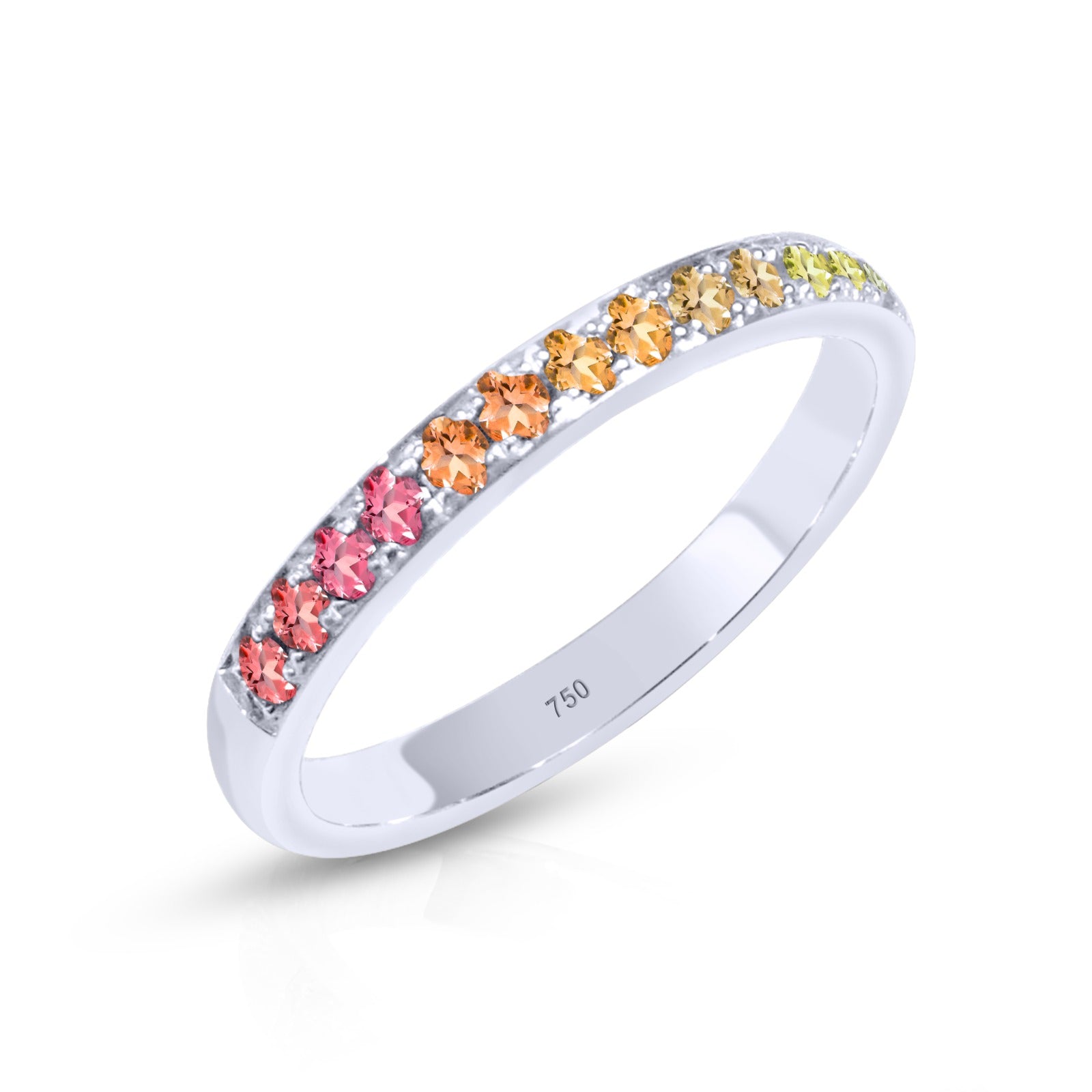 Exklusiver Alliance-Ring aus 18K Weissgold mit natürlichen Multicolor-Saphiren. Hochwertige Handarbeit & funkelndes Farbspiel der Edelsteine.