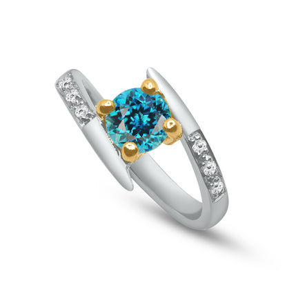 Bague zircon avec 6 diamants