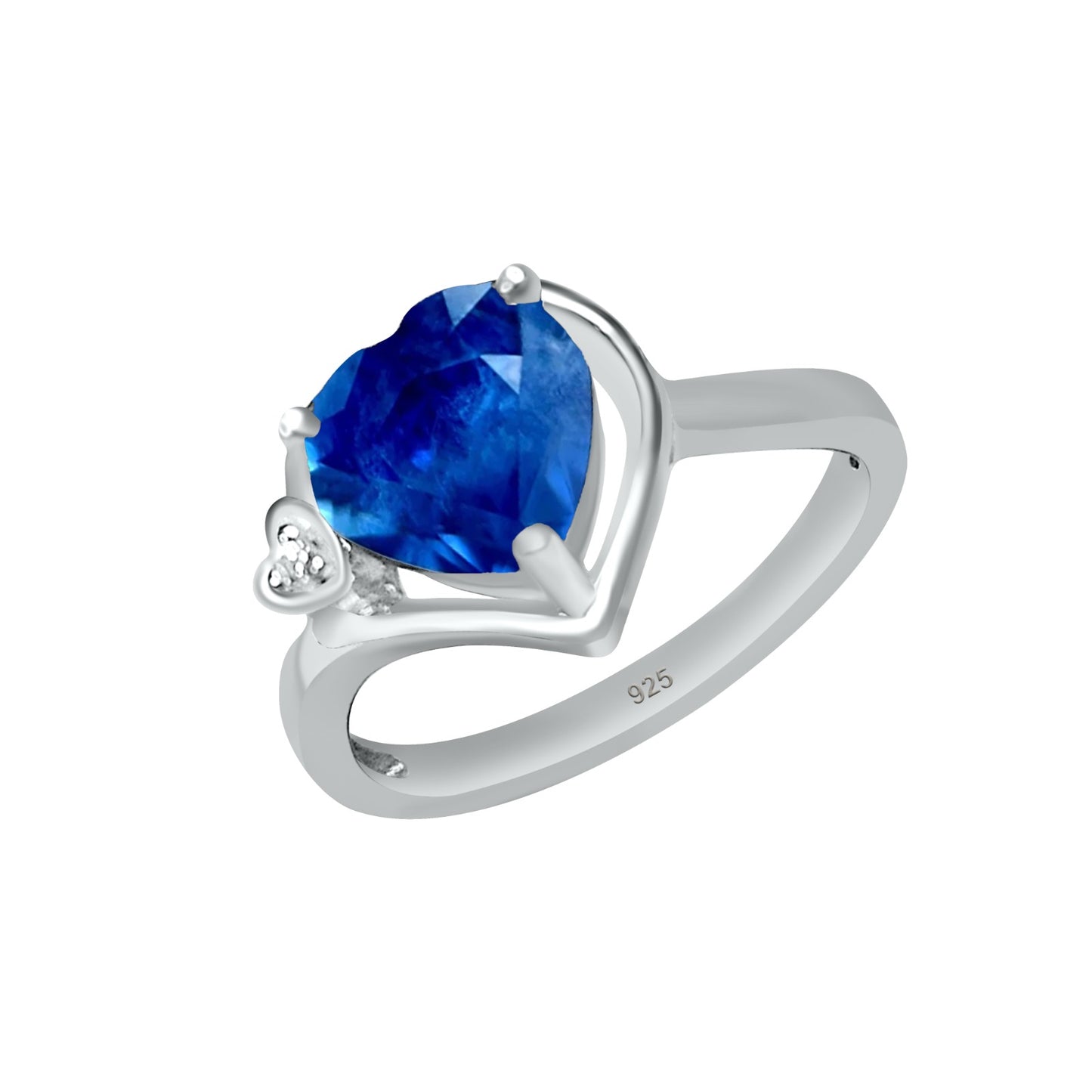 Saphir Herz Ring 925 Silber rhodiniert – 8x8 mm. mit Zirkonia