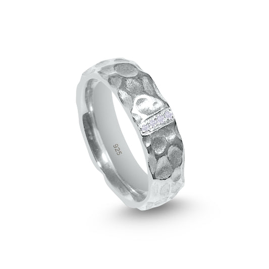 Silberring 925 Mondlandschaft mit 4 Diamanten – handgefertigt Unikat