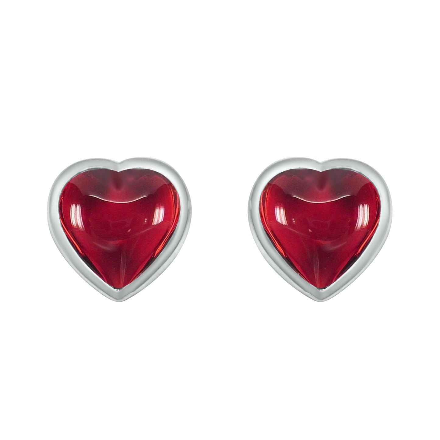 Granat Herz Ohrstecker 3.52ct. Silber 925 rhodiniert – Cabochon