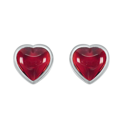 Granat Herz Ohrstecker 3.52ct. Silber 925 rhodiniert – Cabochon