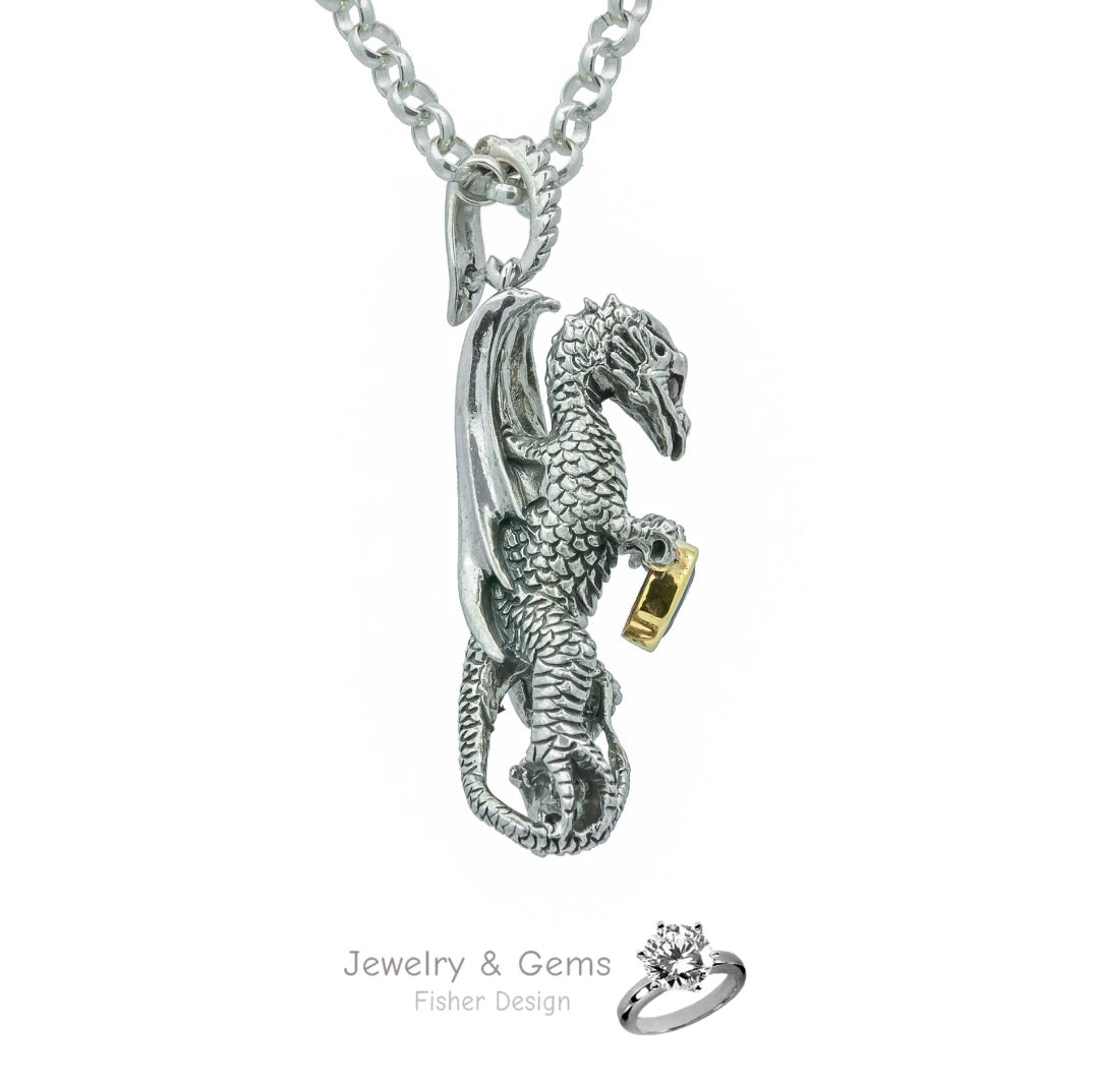 Drache "Saphria" mit Diamant Augen und Saphir