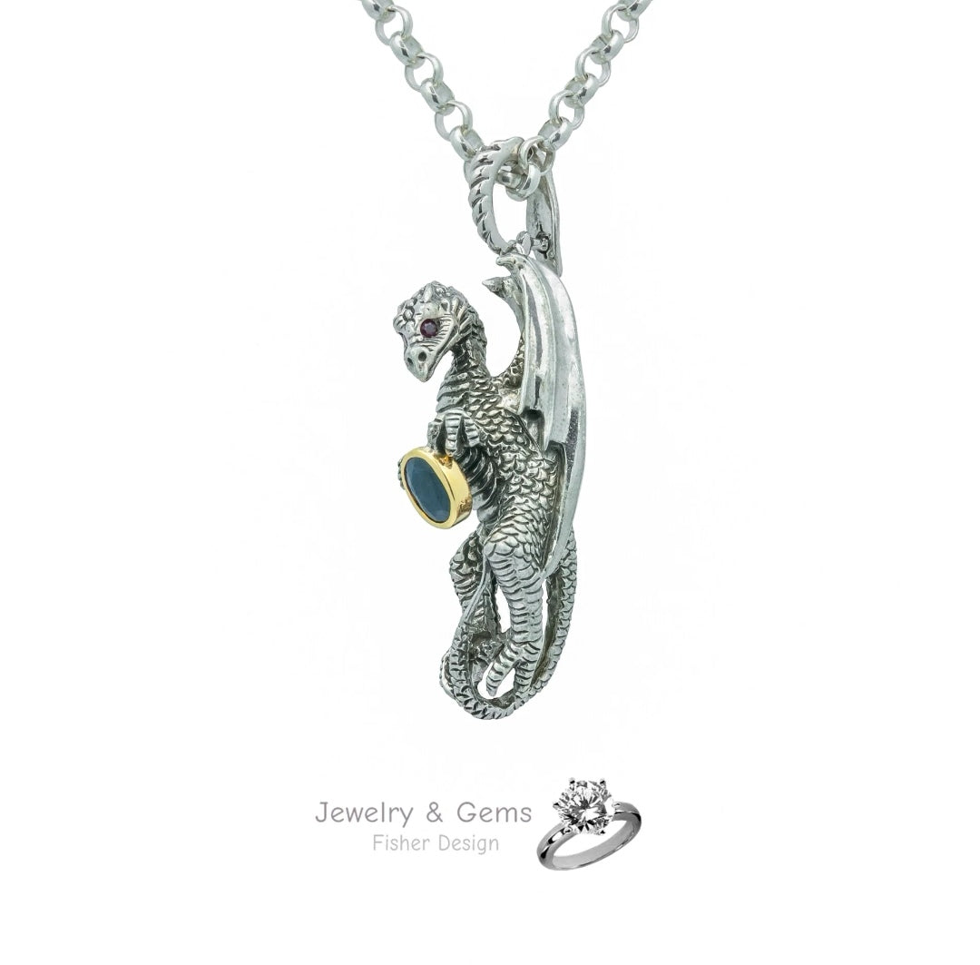 Drache "Saphria" mit Diamant Augen und Saphir