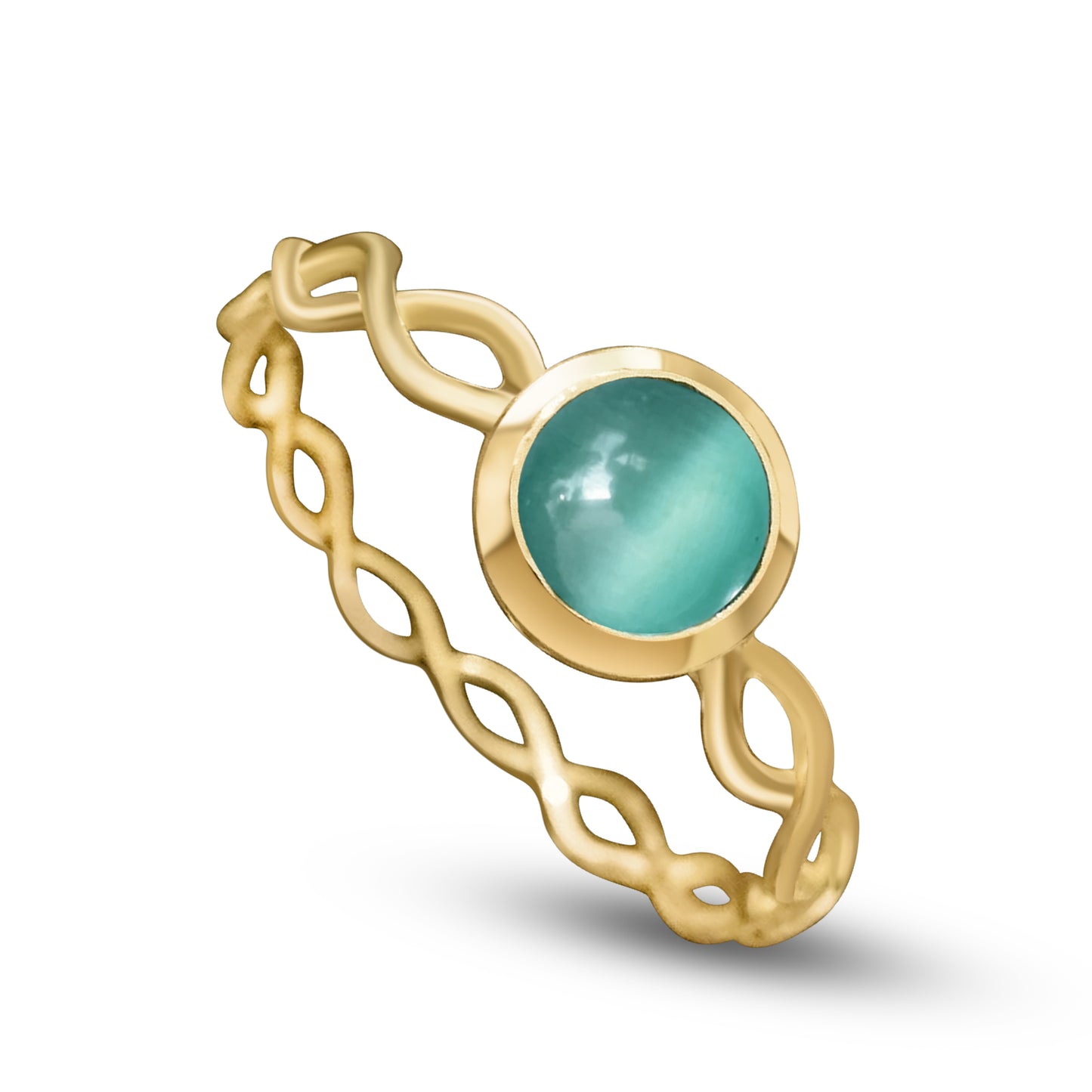 Bague oeil de chat apatite en or jaune 750