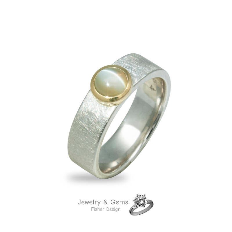 Chrysoberyll Katzenauge Ring Silber m. Gelbgold 750 Fassung - Jewelry & Gems - Fisher Design