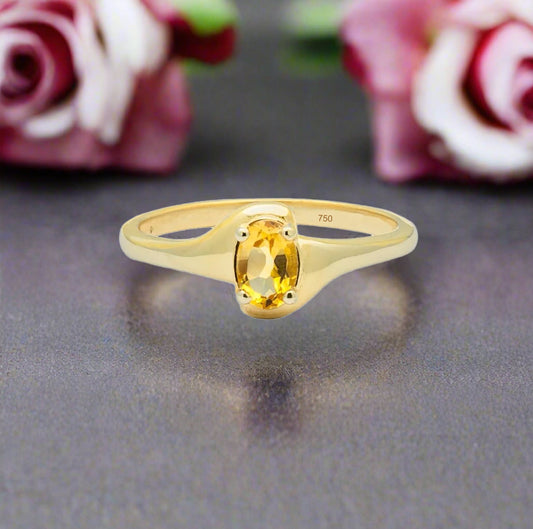 Citrine ring in yellow gold 750 curved ring band