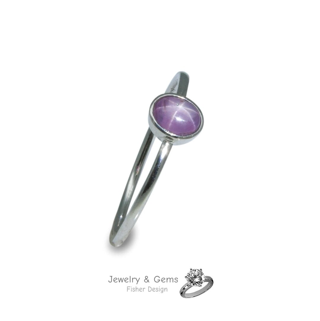 Pink - Violetter Stern Saphir Ring | 18K Weißgold rhodiniert | Handgefertigtes Unikat - Jewelry & Gems - Fisher Design