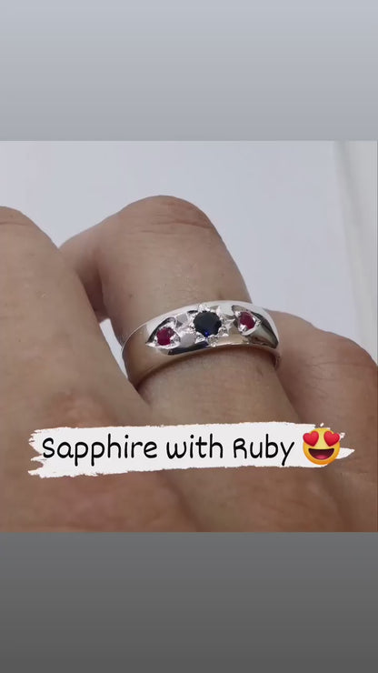 Bague avec saphir et rubis