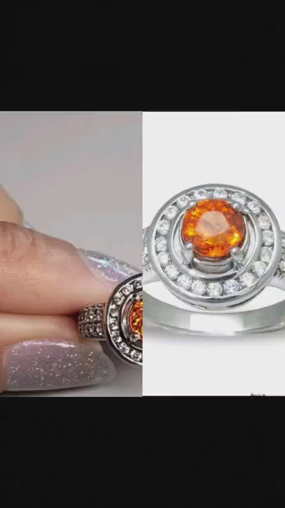 Spessartin Granat Ring Silber 925 handgefertigt mit Zirkonia