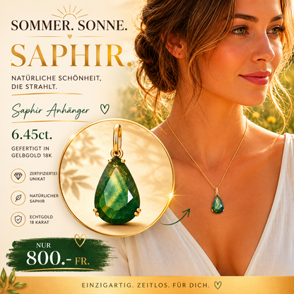 Saphir Anhänger in Gelbgold 18K. Zertifiziert