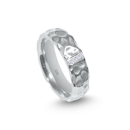 Silberring 925 Mondlandschaft mit 4 Diamanten – handgefertigt Unikat - Jewelry & Gems - Fisher Design
