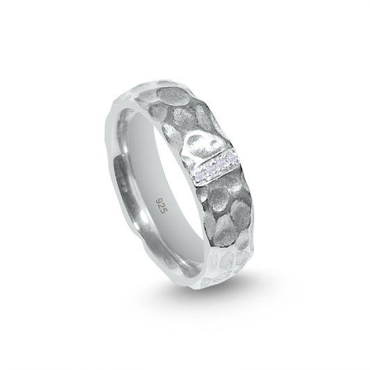 Silberring 925 Mondlandschaft mit 4 Diamanten – handgefertigt Unikat - Jewelry & Gems - Fisher Design