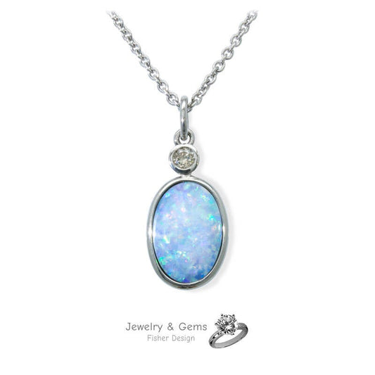 Opal pendant in 18K white gold. handmade