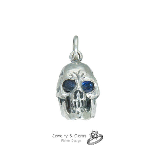 Pendentif tête de mort avec yeux saphir en argent 925